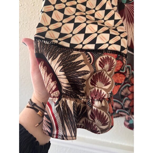 Fate Womens Boho Mix Media Balloon Sleeve Silky Blouse Size L - Picture 10 of 13